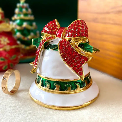 Christmas red & gold bow jewelry trinket box bedroom decor