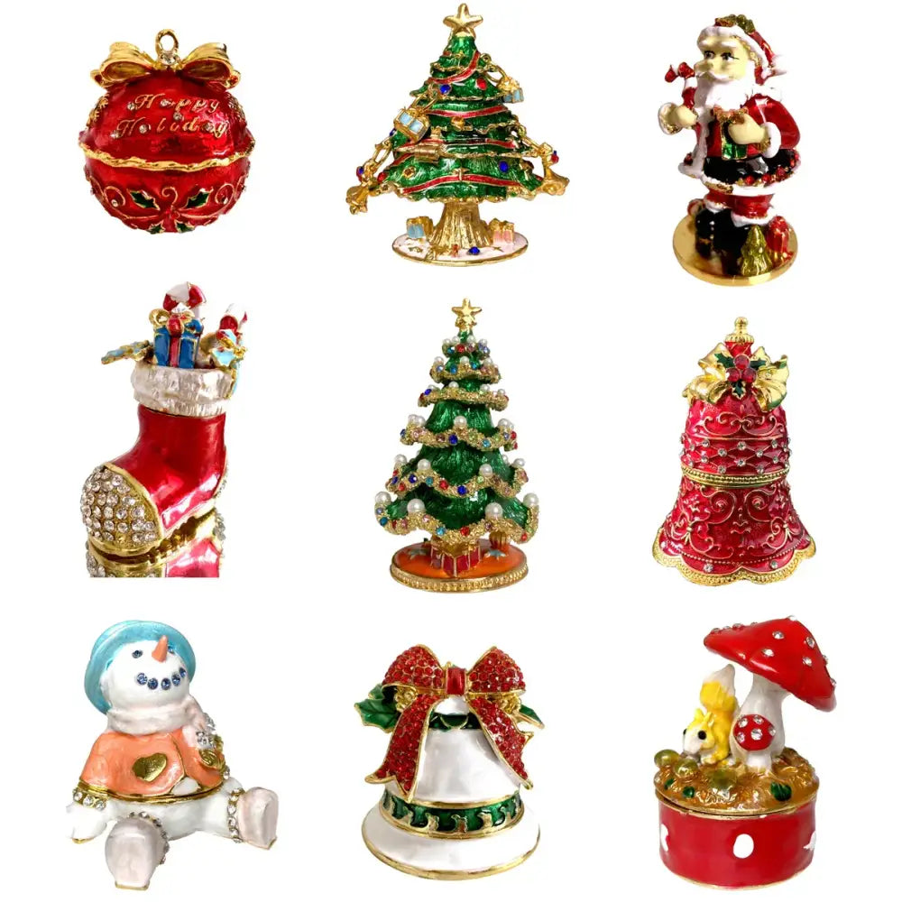 Christmas red & gold bow jewelry trinket box bedroom decor