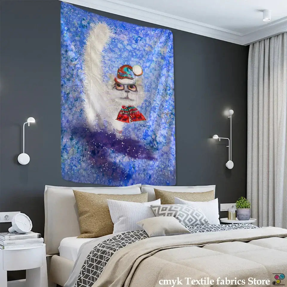 Christmas kitten snowman tapestry bedroom holiday wall hanging