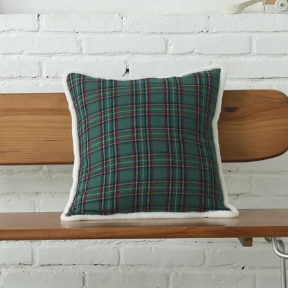 Green & white letter embroidery plaid cushion set living room decor