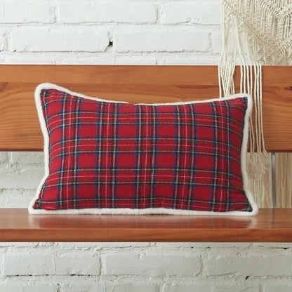 Green & white letter embroidery plaid cushion set living room decor
