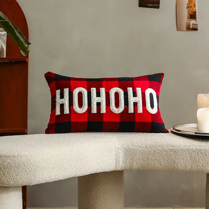 Green & white letter embroidery plaid cushion set living room decor