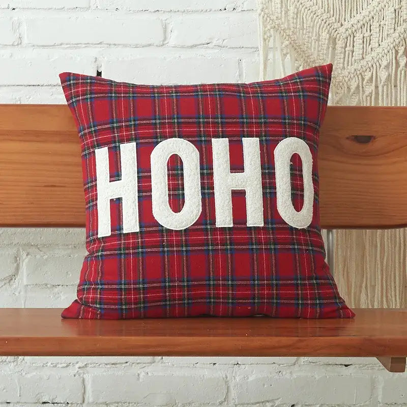 Green & white letter embroidery plaid cushion set living room decor
