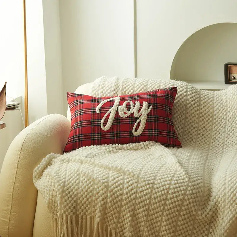 Green & white letter embroidery plaid cushion set living room decor
