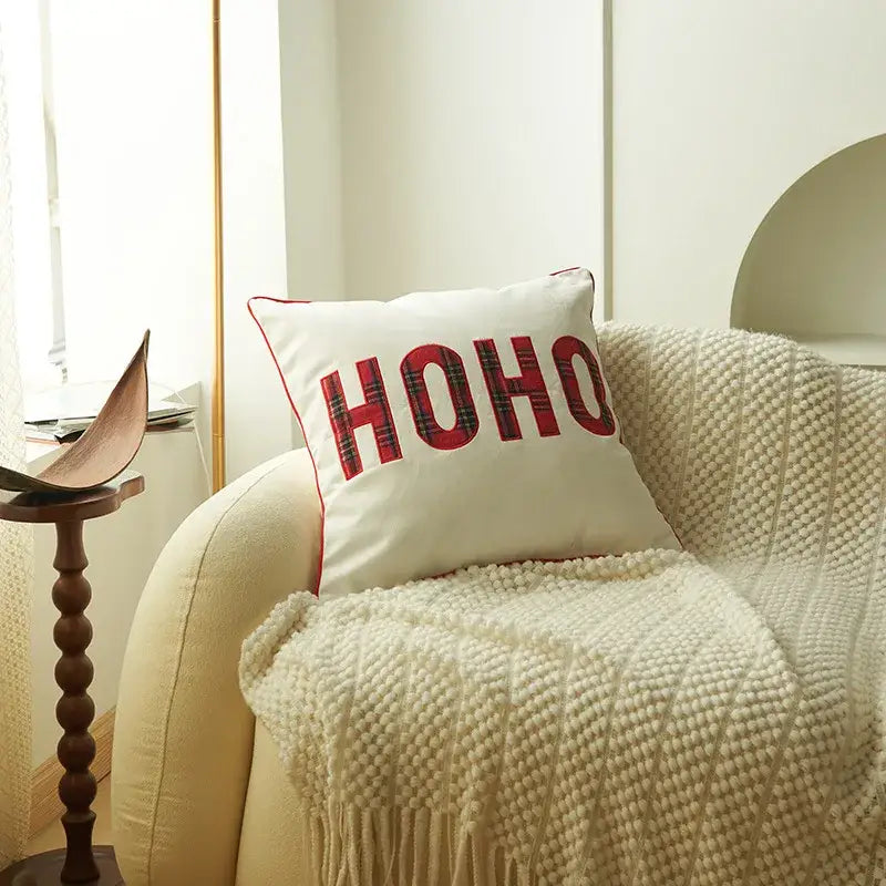 Green & white letter embroidery plaid cushion set living room decor