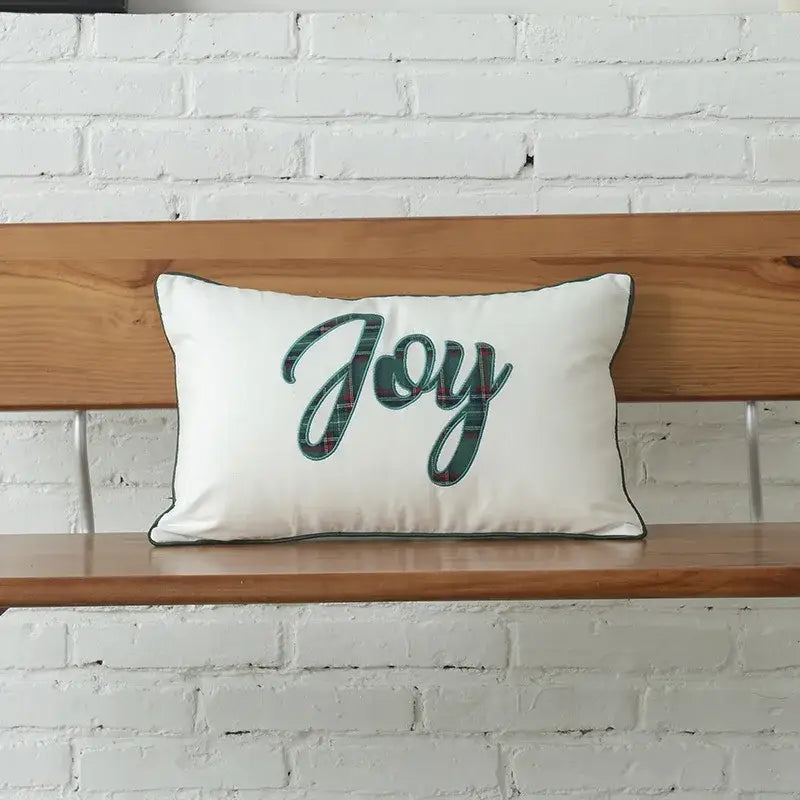 Green & white letter embroidery plaid cushion set living room decor