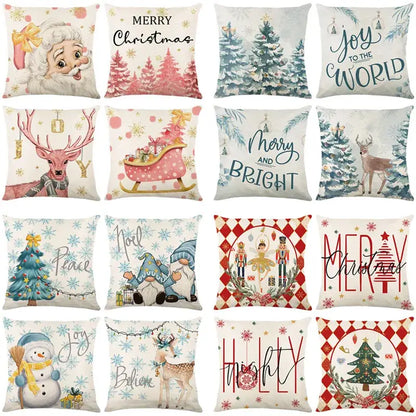 Pastel christmas letter print linen pillow cover living room decor