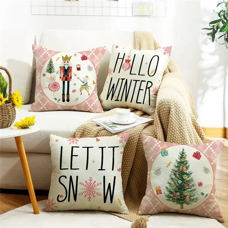Pastel christmas letter print linen pillow cover living room decor