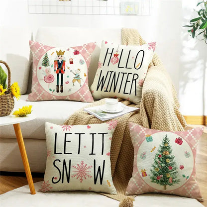 Pastel christmas letter print linen pillow cover living room decor