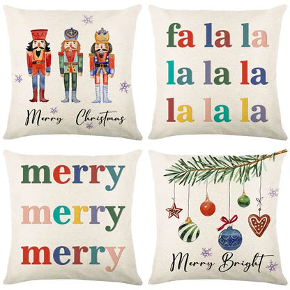 Pastel christmas letter print linen pillow cover living room decor