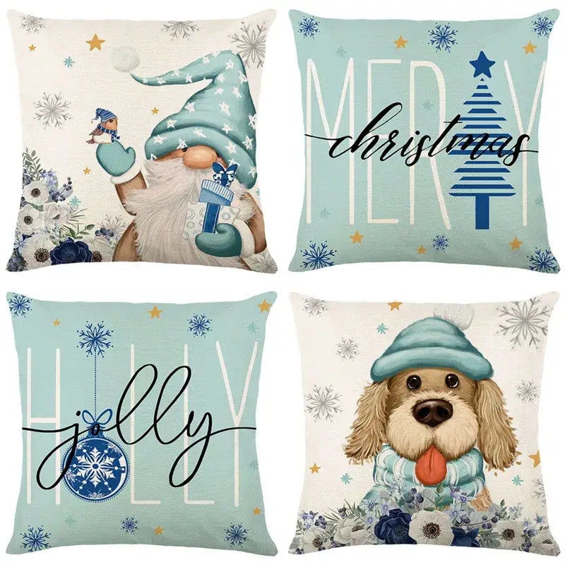 Pastel christmas letter print linen pillow cover living room decor