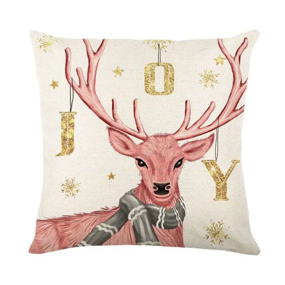 Pastel christmas letter print linen pillow cover living room decor