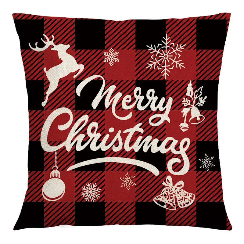 Red and black plaid christmas linen cushion cover living room decor