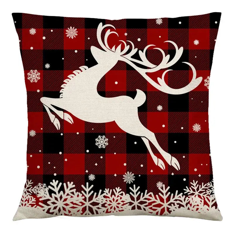 Red and black plaid christmas linen cushion cover living room decor