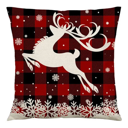 Red and black plaid christmas linen cushion cover living room decor