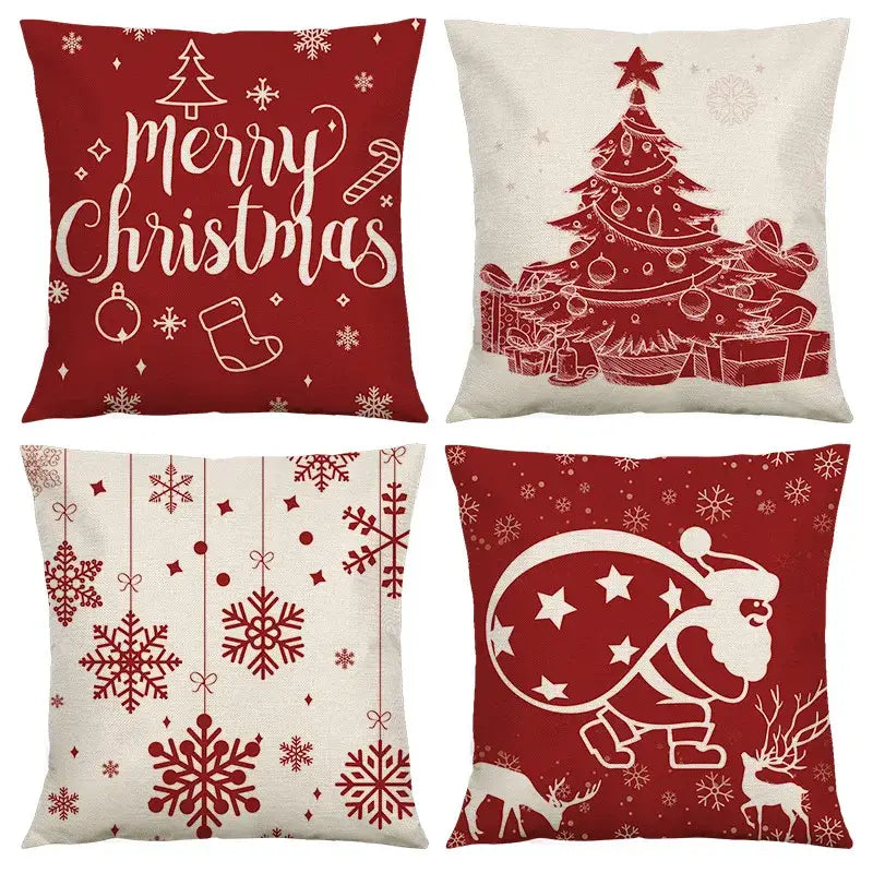 Red and black plaid christmas linen cushion cover living room decor