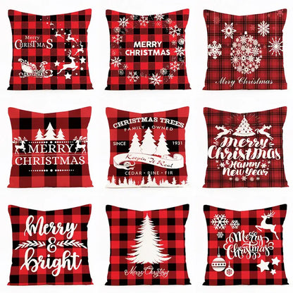 Red and black plaid christmas linen cushion cover living room decor