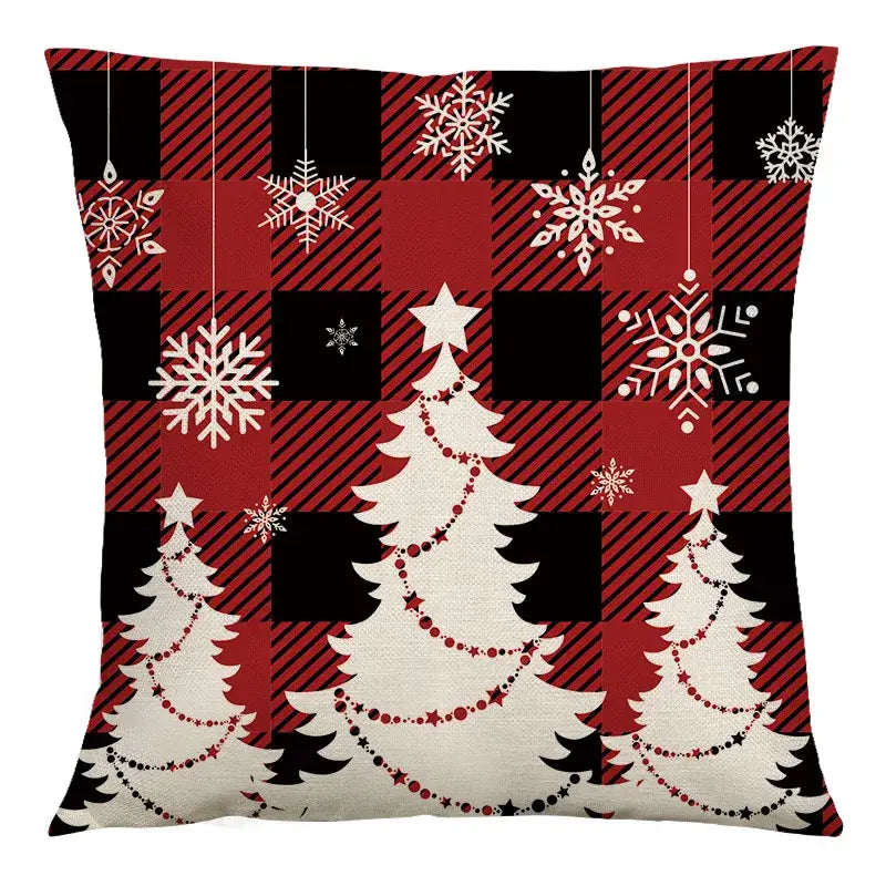 Red and black plaid christmas linen cushion cover living room decor