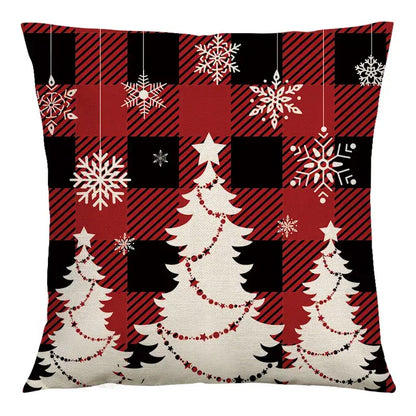 Red and black plaid christmas linen cushion cover living room decor