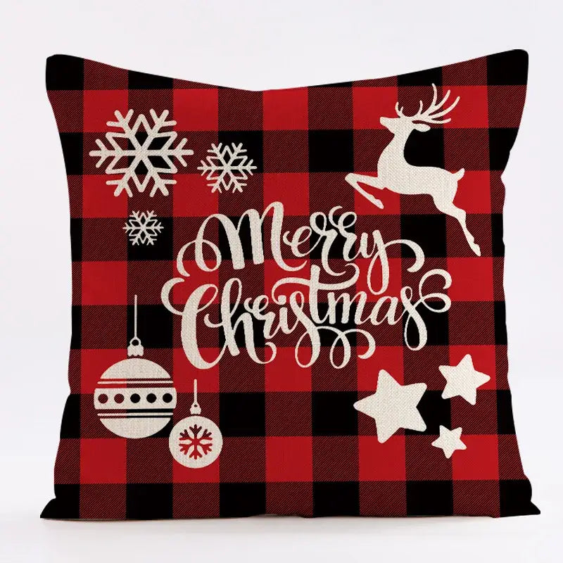 Red and black plaid christmas linen cushion cover living room decor