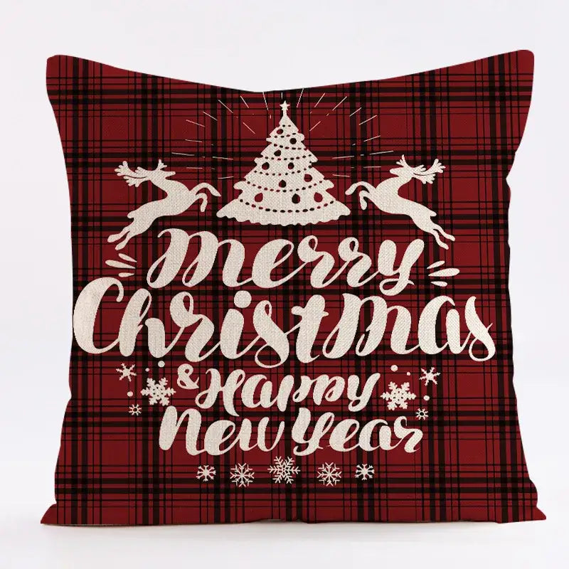 Red and black plaid christmas linen cushion cover living room decor