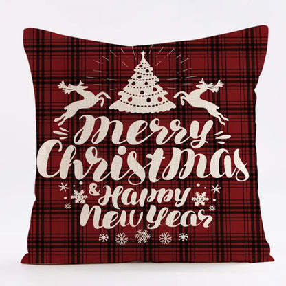 Red and black plaid christmas linen cushion cover living room decor
