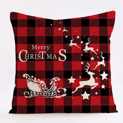 Red and black plaid christmas linen cushion cover living room decor