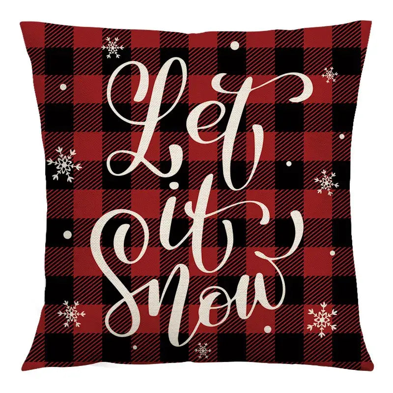Red and black plaid christmas linen cushion cover living room decor