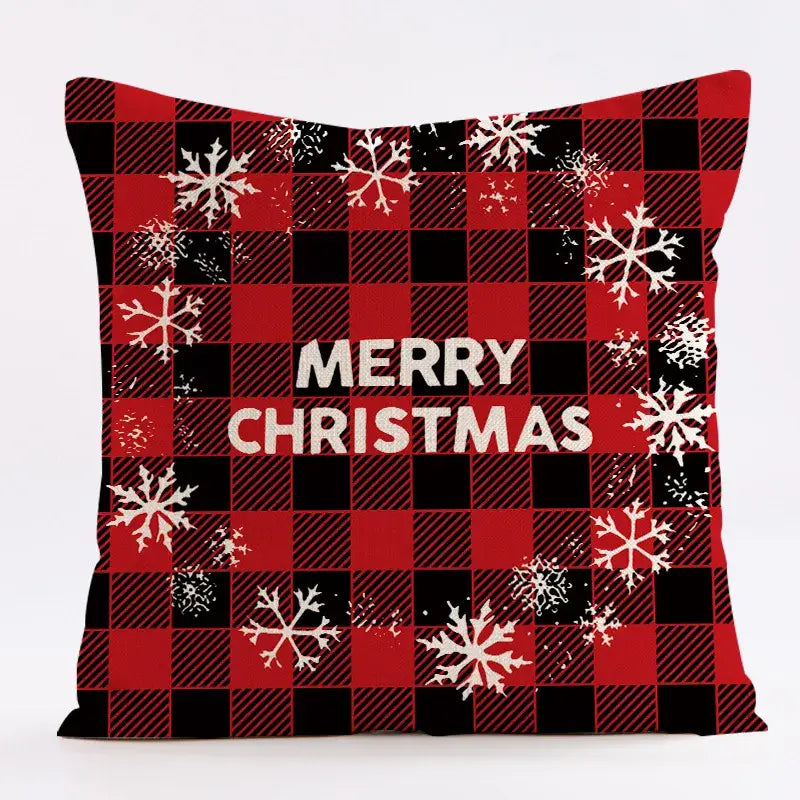 Red and black plaid christmas linen cushion cover living room decor