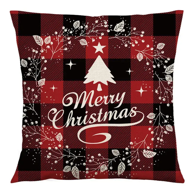 Red and black plaid christmas linen cushion cover living room decor