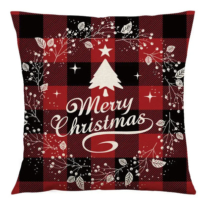 Red and black plaid christmas linen cushion cover living room decor