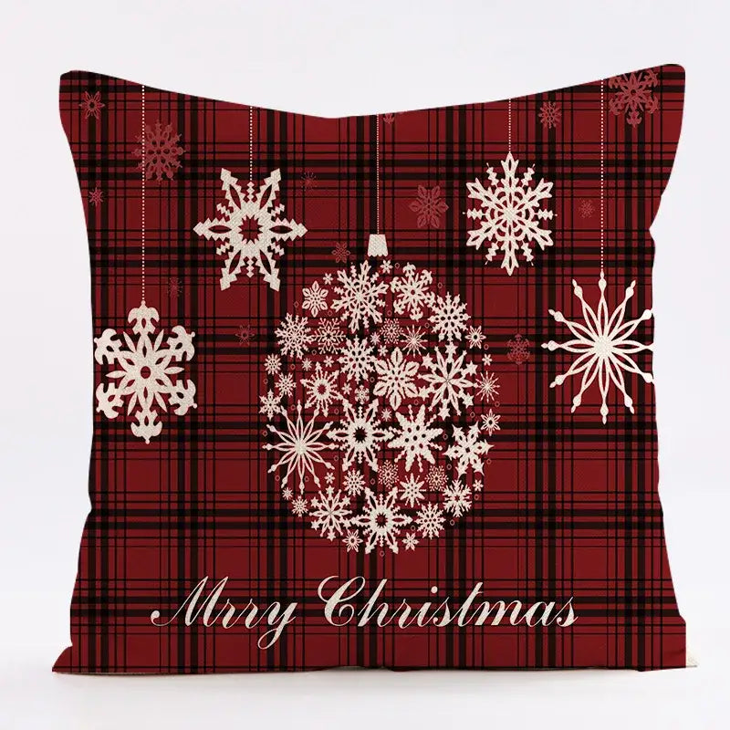 Red and black plaid christmas linen cushion cover living room decor
