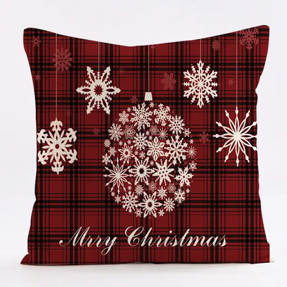 Red and black plaid christmas linen cushion cover living room decor