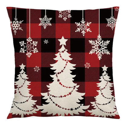 Red and black plaid christmas linen cushion cover living room decor