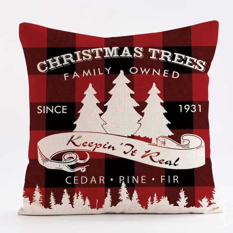 Red and black plaid christmas linen cushion cover living room decor