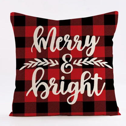 Red and black plaid christmas linen cushion cover living room decor