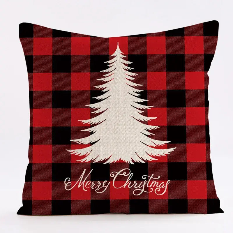 Red and black plaid christmas linen cushion cover living room decor