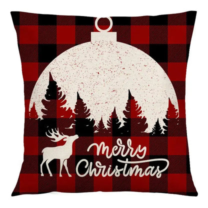 Red and black plaid christmas linen cushion cover living room decor
