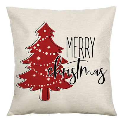 Red and black plaid christmas linen cushion cover living room decor