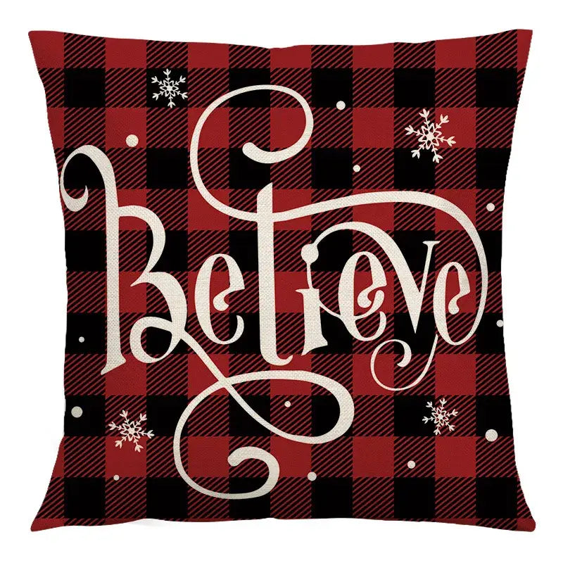 Red and black plaid christmas linen cushion cover living room decor
