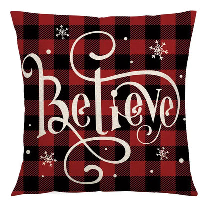Red and black plaid christmas linen cushion cover living room decor