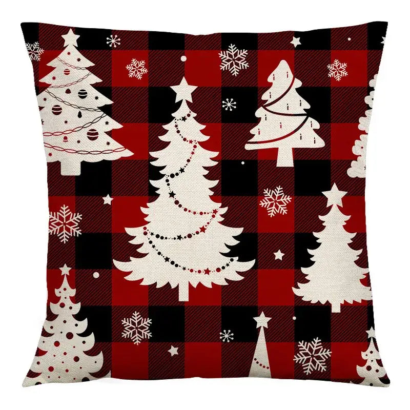 Red and black plaid christmas linen cushion cover living room decor