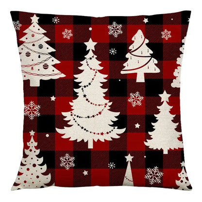 Red and black plaid christmas linen cushion cover living room decor