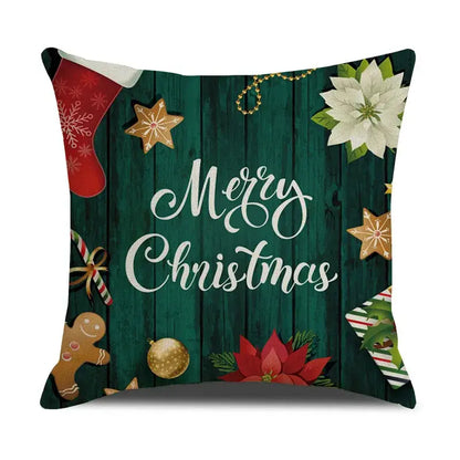 Festive red christmas linen cushion cover set living room decor