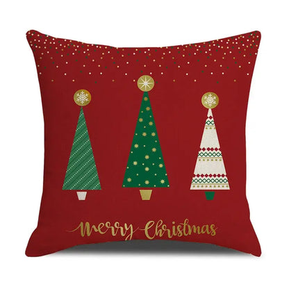 Festive red christmas linen cushion cover set living room decor