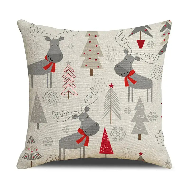 Festive red christmas linen cushion cover set living room decor