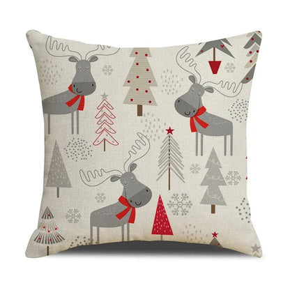 Festive red christmas linen cushion cover set living room decor