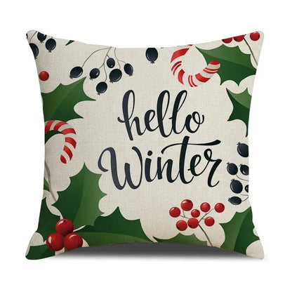 Festive red christmas linen cushion cover set living room decor