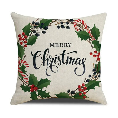 Festive red christmas linen cushion cover set living room decor
