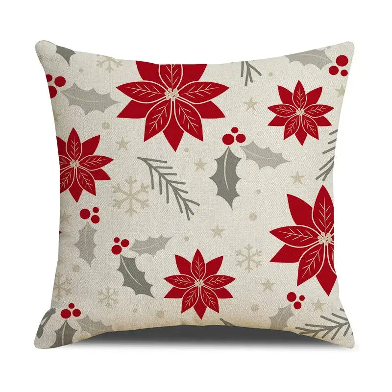 Festive red christmas linen cushion cover set living room decor